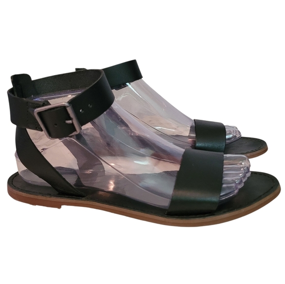 Madewell The Boardwalk Black Leather Ankle Buckle Strap Sandals 8 Casual Comfy - Picture 1 of 8